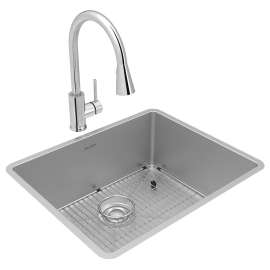 Crosstown 18 Gauge Stainless Steel 22-1/2" X 18-1/2" X 9" Single Bowl Undermount Sink & Faucet Kit With Bottom Grid & Drain, ECTRU21179TFCBC