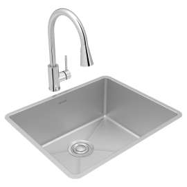 Crosstown 18 Gauge Stainless Steel 22-1/2" X 18-1/2" X 9" Single Bowl Undermount Sink & Faucet Kit With Drain, ECTRU21179TFCC