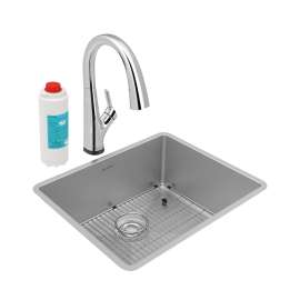 Crosstown 18 Gauge Stainless Steel 22-1/2" X 18-1/2" X 9" Single Bowl Undermount Sink Kit With Filtered Faucet, ECTRU21179TFLC