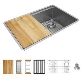 Crosstown 18 Gauge Workstation Stainless Steel 28-1/2" X 18-1/2" X 8-1/2" Single Bowl Undermount Sink Kit, ECTRU27169RW