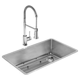 Crosstown 18 Gauge Stainless Steel 31-1/2" X 18-1/2" X 9" Single Bowl Undermount Sink Kit With Faucet, ECTRU30179RTFC