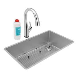 Crosstown 18 Gauge Stainless Steel 31-1/2" X 18-1/2" X 9" Single Bowl Undermount Sink Kit With Filtered Faucet, ECTRU30179RTFLC