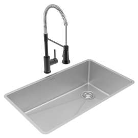 Crosstown 18 Gauge Stainless Steel 31-1/2" X 18-1/2" X 9" Single Bowl Undermount Sink & Faucet Kit With Drain, ECTRU30179RTFMC