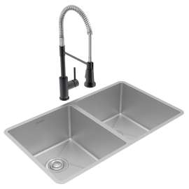 Crosstown 18 Gauge Stainless Steel 31-1/2" X 18-1/2" X 9" Equal Double Bowl Undermount Sink & Faucet Kit With Drain, ECTRU31179TFMC