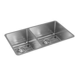 Crosstown 18 Gauge Stainless Steel 31-1/2" X 18-1/2" X 9" 40/60 Double Bowl Undermount Sink Kit, ECTRU32179LTC