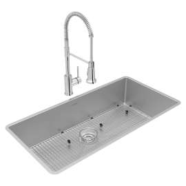 Crosstown 18 Gauge Stainless Steel 36-1/2" X 18-1/2" X 9" Single Bowl Undermount Sink & Faucet Kit With Bottom Grid & Drain, ECTRU35179TFCBC