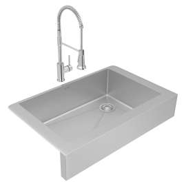 Crosstown 18 Gauge Stainless Steel 35-7/8" X 20-1/4" X 9" Single Bowl Farmhouse Sink & Faucet Kit With Drain, ECTRUF30179RFCC