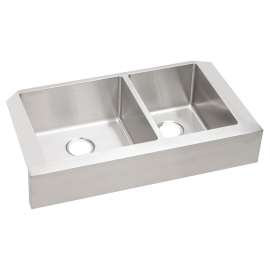 Crosstown 18 Gauge Stainless Steel 35-7/8" X 20-1/4" X 9" 60/40 Double Bowl Farmhouse Sink, ECTRUF32179R