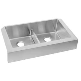 Crosstown 18 Gauge Stainless Steel 35-7/8" X 20-1/4" X 9" Equal Double Bowl Farmhouse Sink With Aqua Divide, ECTRUFA32179