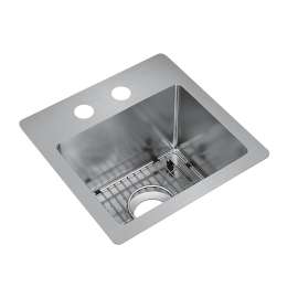 Crosstown 18 Gauge Stainless Steel 15" X 15" X 9" 2-Hole Single Bowl Dual Mount Bar Sink Kit, ECTSR15159TBG2