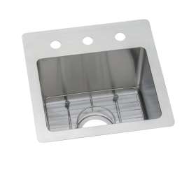 Crosstown 18 Gauge Stainless Steel 15" X 15" X 9" 3-Hole Single Bowl Dual Mount Bar Sink Kit, ECTSR15159TBG3