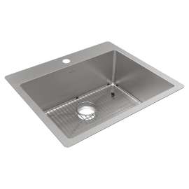 Crosstown 18 Gauge Stainless Steel 25" X 22" X 9" 1-Hole Single Bowl Dual Mount Sink Kit, ECTSR25229TBG1