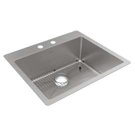 Crosstown 18 Gauge Stainless Steel 25" X 22" X 9" 2-Hole Single Bowl Dual Mount Sink Kit, ECTSR25229TBG2