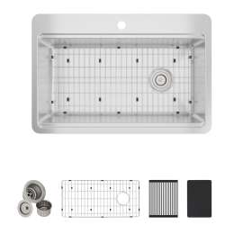 Crosstown Workstation Stainless Steel 33" X 22" X 9" 1-Hole Single Bowl Dual Mount Sink, ECTSR33229T1WS