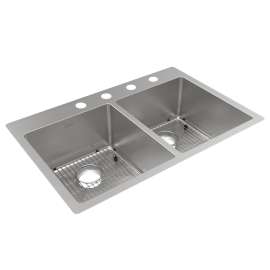 Crosstown 18 Gauge Stainless Steel 33" X 22" X 9" 4-Hole Equal Double Bowl Dual Mount Sink Kit, ECTSR33229TBG4