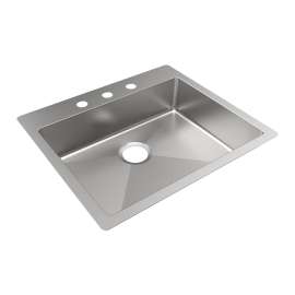 Crosstown 18 Gauge Stainless Steel 25" X 22" X 6" 3-Hole Single Bowl Dual Mount Ada Sink, ECTSRAD2522603