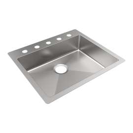 Crosstown 18 Gauge Stainless Steel 25" X 22" X 6" 5-Hole Single Bowl Dual Mount Ada Sink, ECTSRAD2522605