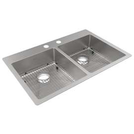 Crosstown 18 Gauge Stainless Steel 33" X 22" X 6" 2-Hole Equal Double Bowl Dual Mount Ada Sink Kit, ECTSRAD33226TBG2