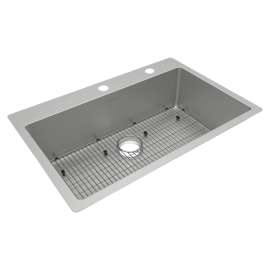 Crosstown 18 Gauge Stainless Steel 33" X 22" X 9" Fr2-Hole Single Bowl Dual Mount Sink Kit, ECTSRS33229TBGFR2