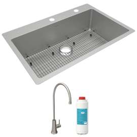 Crosstown 18 Gauge Stainless Steel 33" X 22" X 9" Single Bowl Dual Mount Sink Kit With Filtered Beverage Faucet, ECTSRS33229TFGB