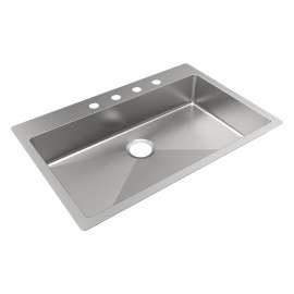Crosstown 18 Gauge Stainless Steel 33" X 22" X 6" 4-Hole Single Bowl Dual Mount Ada Sink, ECTSRSAD3322604
