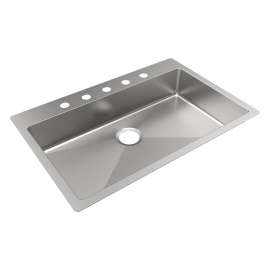 Crosstown 18 Gauge Stainless Steel 33" X 22" X 6" 5-Hole Single Bowl Dual Mount Ada Sink, ECTSRSAD3322605