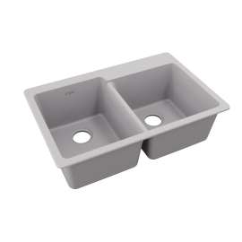Quartz Classic 33" X 22" X 9-1/2" Offset Double Bowl Drop-In Sink Greystone, ELG250RGS0