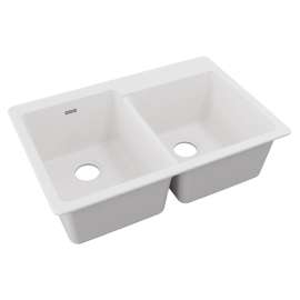 Quartz Classic 33" X 22" X 9-1/2" Offset Double Bowl Drop-In Sink White, ELG250RWH0