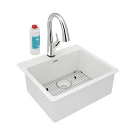 Quartz Classic 25" X 22" X 9-1/2" Single Bowl Drop-In Sink Kit With Filtered Faucet White, ELG2522WH0FLC
