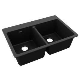 Quartz Classic 33" X 22" X 9-1/2" Equal Double Bowl Drop-In Sink Black, ELG3322BK0