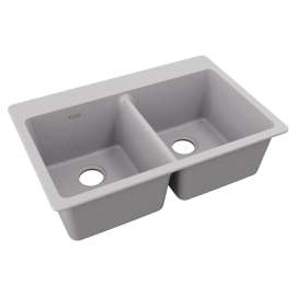 Quartz Classic 33" X 22" X 9-1/2" Equal Double Bowl Drop-In Sink Greystone, ELG3322GS0