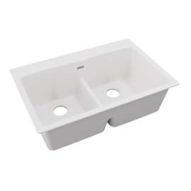 Quartz Classic 33" X 22" X 10" Equal Double Bowl Drop-In Sink With Aqua Divide White, ELGDLB3322WH0