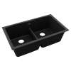 Quartz Classic 33" X 19" X 10" Equal Double Bowl Undermount Sink With Aqua Divide Black, ELGDULB3322BK0