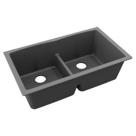 Quartz Classic 33" X 19" X 10" Double Bowl Undermount Sink With Aqua Divide Graphite, ELGDULB3322GT0