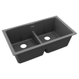 Quartz Classic 33" X 19" X 10" Equal Double Bowl Undermount Sink With Aqua Divide Dusk Gray, ELGDULB3322GY0