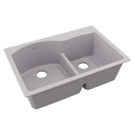 Quartz Classic 33" X 22" X 10" Offset 60/40 Double Bowl Drop-In Sink With Aqua Divide Greystone, ELGH3322RGS0