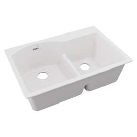 Quartz Classic 33" X 22" X 10" Offset 60/40 Double Bowl Drop-In Sink With Aqua Divide White, ELGH3322RWH0