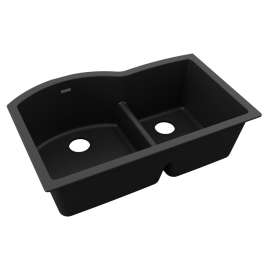 Quartz Classic 33" X 22" X 10" Offset 60/40 Double Bowl Undermount Sink With Aqua Divide Black, ELGHU3322RBK0