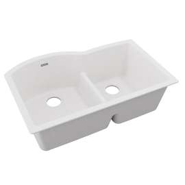 Quartz Classic 33" X 22" X 10" Offset 60/40 Double Bowl Undermount Sink With Aqua Divide White, ELGHU3322RWH0