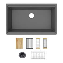 Quartz Classic 33" X 19-3/8" X 9-1/2" Single Bowl Undermount Workstation Sink Kit Graphite, ELGRU13322WGT0