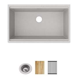 Quartz Classic 33" X 22" X 9-1/2" Single Bowl Undermount Workstation Sink 4Pc Kit Greystone, ELGRU13322WOGS0