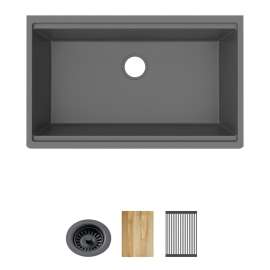 Quartz Classic 33" X 22" X 9-1/2" Single Bowl Undermount Workstation Sink 4Pc Kit Graphite, ELGRU13322WOGT0