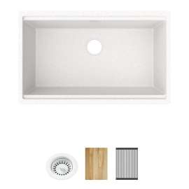 Quartz Classic 33" X 22" X 9-1/2" Single Bowl Undermount Workstation Sink 4Pc Kit White, ELGRU13322WOWH0