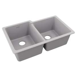 Quartz Classic 33" X 20-1/2" X 9-1/2" Offset Double Bowl Undermount Sink Greystone, ELGU250RGS0