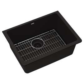 Quartz Classic 24-5/8" X 18-1/2" X 9-1/2" Single Bowl Undermount Sink Kit Black, ELGU2522BK0C