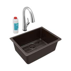 Quartz Classic 24-5/8" X 18-1/2" X 9-1/2" Single Bowl Undermount Sink Kit With Filtered Faucet Mocha, ELGU2522MC0FLC