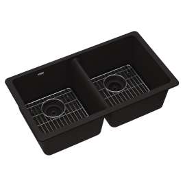 Quartz Classic 33" X 18-1/2" X 9-1/2" Equal Double Bowl Undermount Sink Kit Black, ELGU3322BK0C
