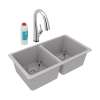 Quartz Classic 33" X 18-1/2" X 9-1/2" Equal Double Bowl Undermount Sink Kit With Filtered Faucet Greystone, ELGU3322GS0FLC