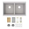 Quartz Classic 33" X 22" X 9-1/2" Equal Double Bowl Undermount Workstation Sink Kit Greystone, ELGU3322WGS0