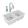 Quartz Classic 33" X 18-1/2" X 9-1/2" Equal Double Bowl Undermount Sink Kit With Filtered Faucet White, ELGU3322WH0FLC